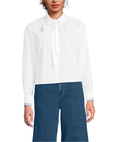 Lands' End Women's Carefree Cotton Shirt with Removable Bow