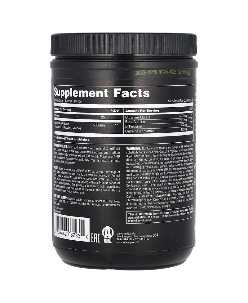 Animal Fury Essentials Pre Workout Blue Ice Pop
