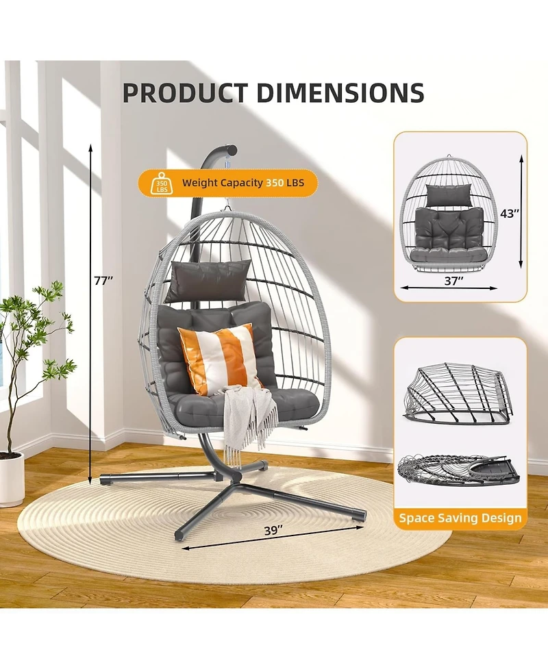 gaomon Egg Chair with Stand, Patio Rattan Wicker Hanging Swing Egg Chair, Thickened Aluminum Frame & Uv Resistant Cushion, 350 lbs Capacity