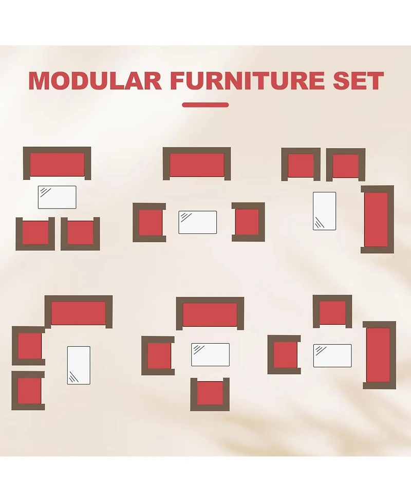 Gaomon 4 Pieces Brown/Red Rattan Outdoor Patio Furniture Set with Upholstered Sofa, 2 Chairs & Coffee Table for Backyard & Porch