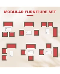 Gaomon 4 Pieces Brown/Red Rattan Outdoor Patio Furniture Set with Upholstered Sofa, 2 Chairs & Coffee Table for Backyard & Porch