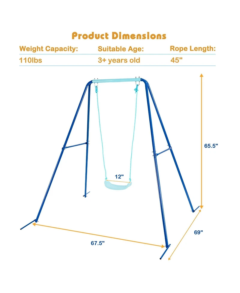 Gymax Outdoor Kids Swing Set Heavy Duty Metal A-Frame w/ Ground Stakes