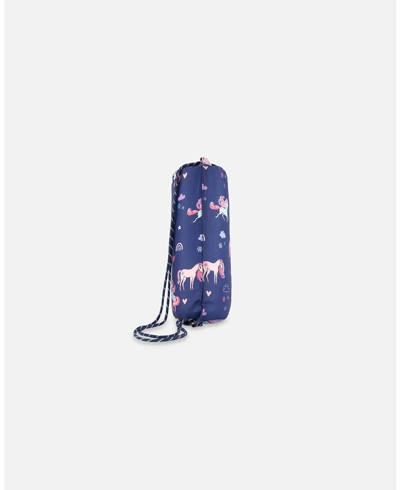 Deux par Deux Girl Drawstring Bag Navy Unicorn Print - Toddler|Child