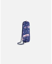 Deux par Deux Girl Drawstring Bag Navy Unicorn Print - Toddler|Child