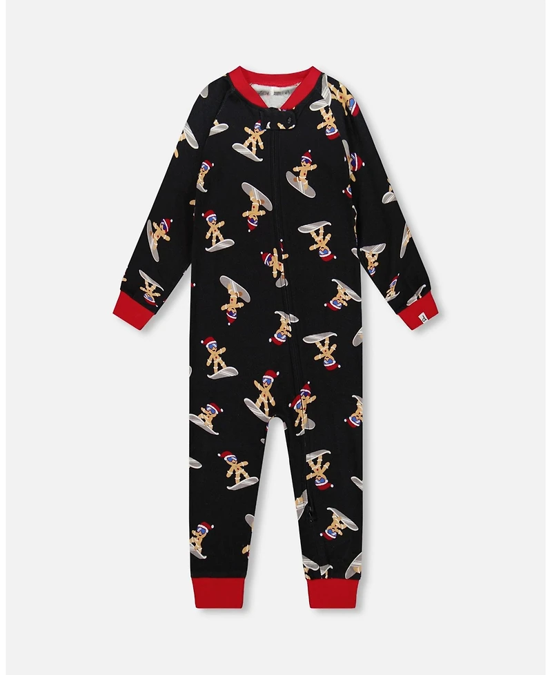Deux par Baby Boy Cotton Interlock One-Piece Pajama Black Cookie Print
