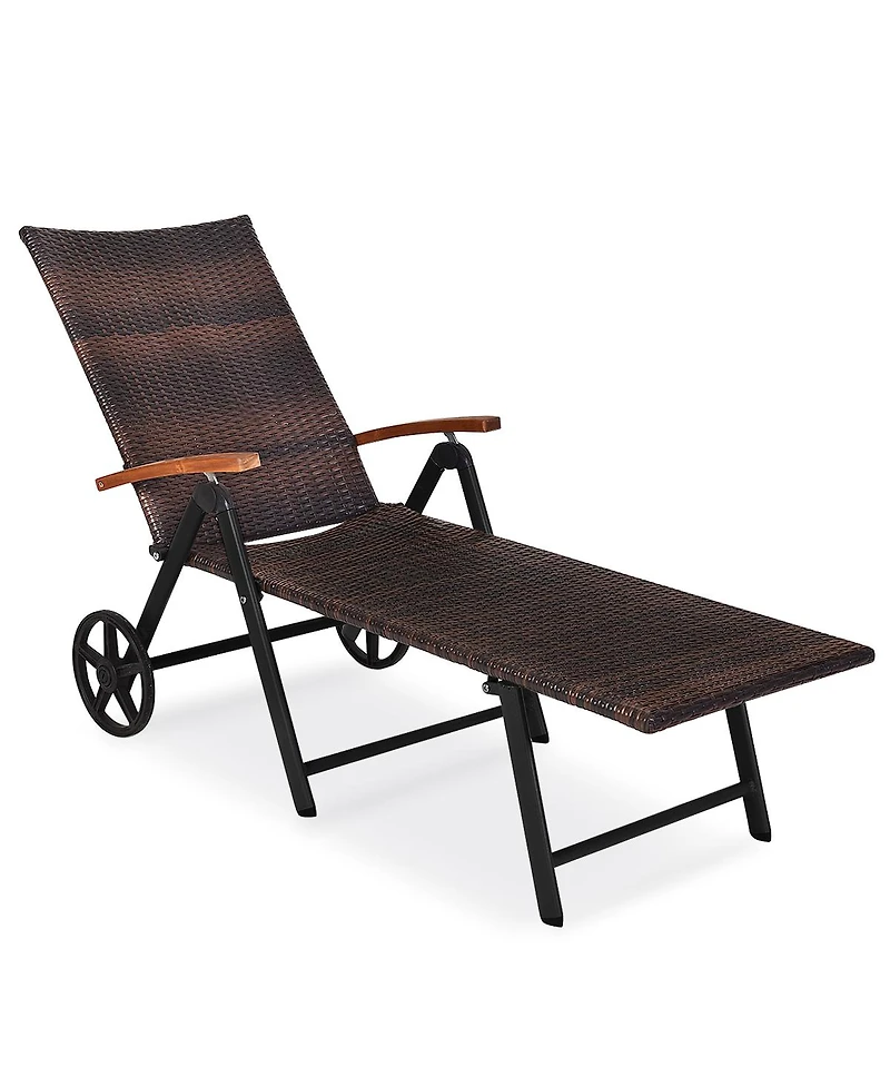 Gymax 2PCS Folding Patio Rattan Lounge Chair Chaise Aluminum W/ Wheel & Red Cushion