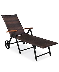 Gymax 2PCS Folding Patio Rattan Lounge Chair Chaise Aluminum W/ Wheel & Red Cushion