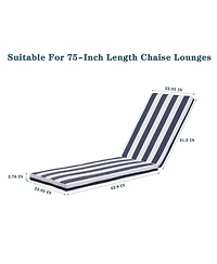 75 Inch Blue Striped Chaise Lounge Cushion Set with Removable Covers