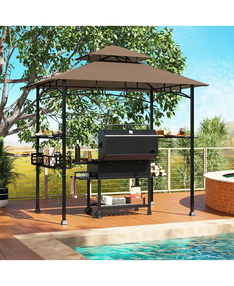 8 x 5 Ft Outdoor Grill Gazebo with 2 Side Shelves and 20 Hooks