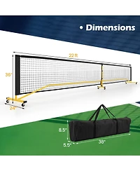 22 Ft Portable Pickleball Net with 6 Lockable Wheels and Carry Bag