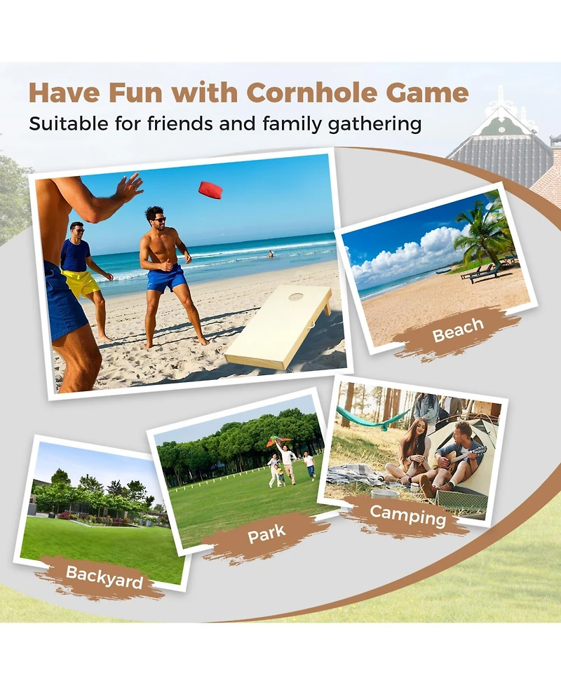 Akiudex Solid Wood Cornhole Board Set Portable Includes 8 Bean Bags