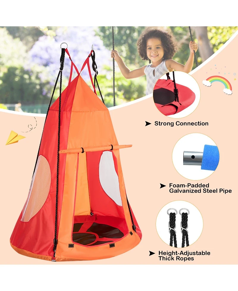 2-in-1 40 Inch Kids Hanging Chair with Detachable Swing Tent Set