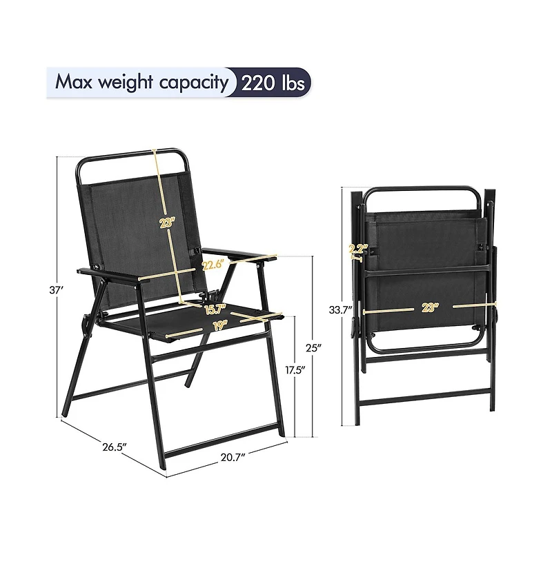 Yaheetech Set of 2 Outdoor/ Patio/ Garden/ Backyard Texteline Foldable Dining Chairs Black