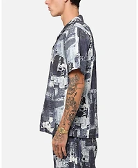 Xxiii Men's Printed Denim Patch Button Up Shirt