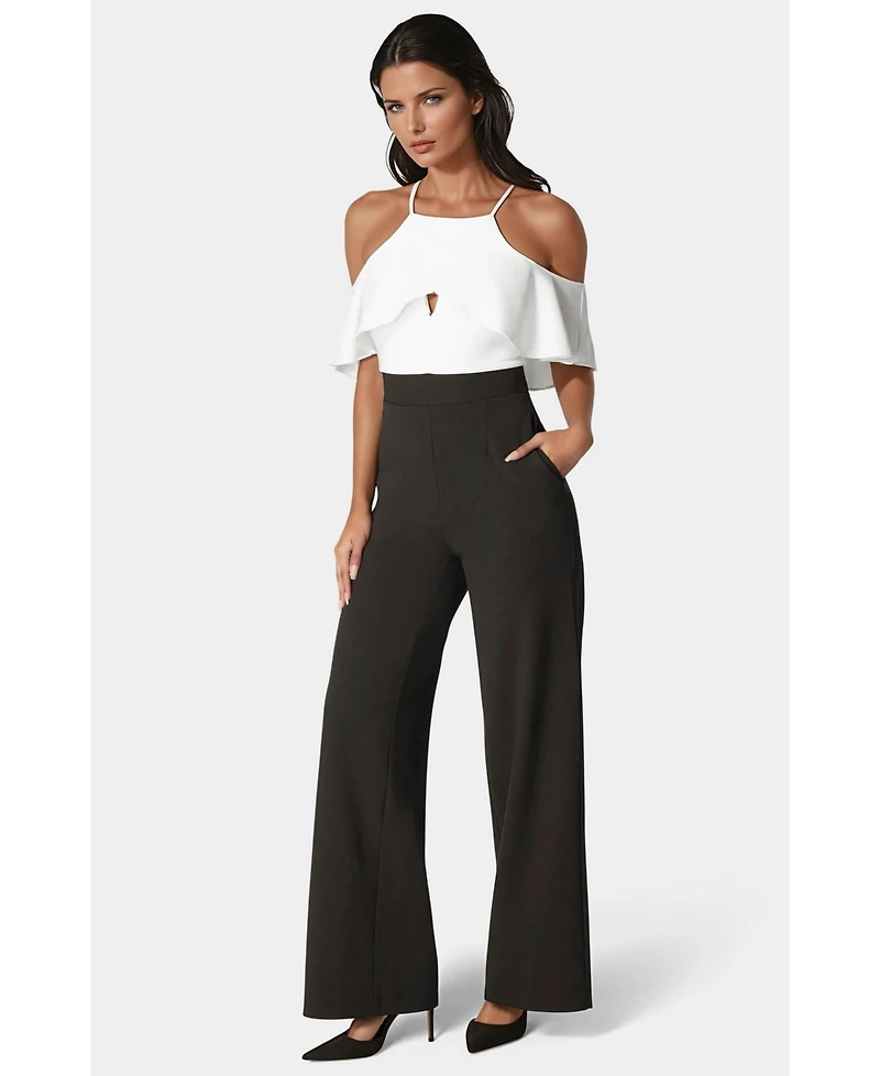 Bebe Women's Cold Shoulder Palazzo Leg Jumpsuit
