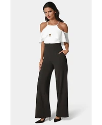 Bebe Women's Cold Shoulder Palazzo Leg Jumpsuit