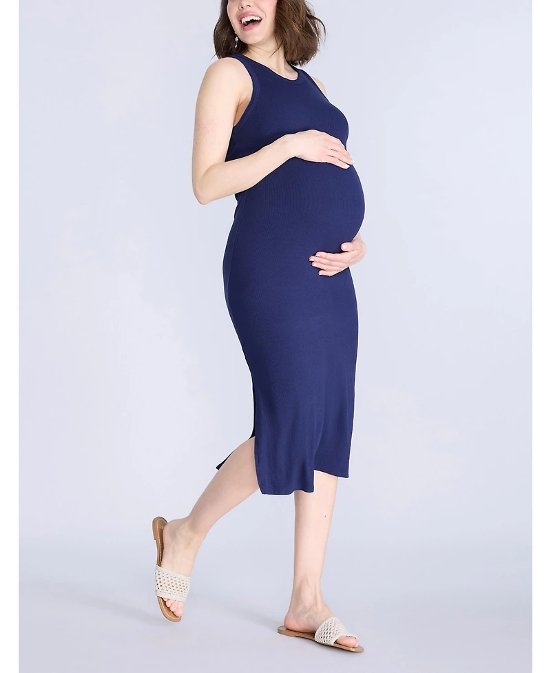 Motherhood Maternity Crew Neck Sleeveless Racerback Midi Dress
