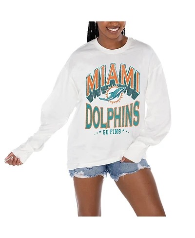 Gameday Couture Women's White Miami Dolphins Time Out Oversized Long Sleeve T-Shirt