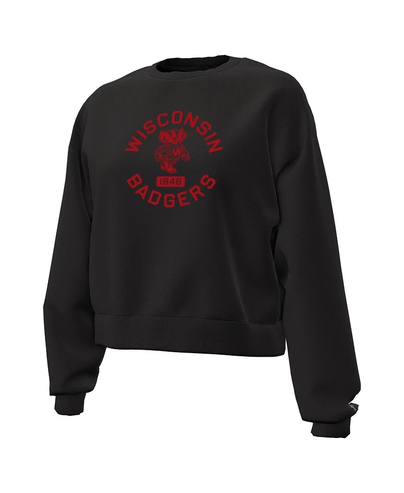 Under Armour Women's Black Wisconsin Badgers Essentials Icon Fleece Crewneck Sweatshirt