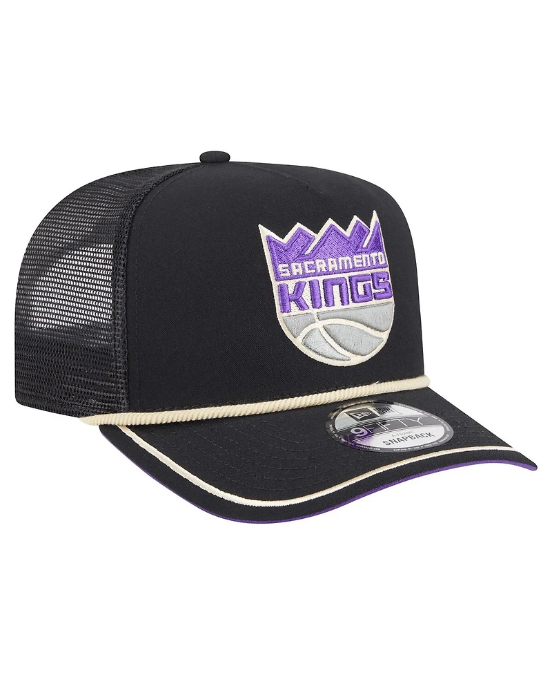 New Era Men's Black Sacramento Kings Vintage Team Rope A-Frame 9FIFTY Snapback Hat