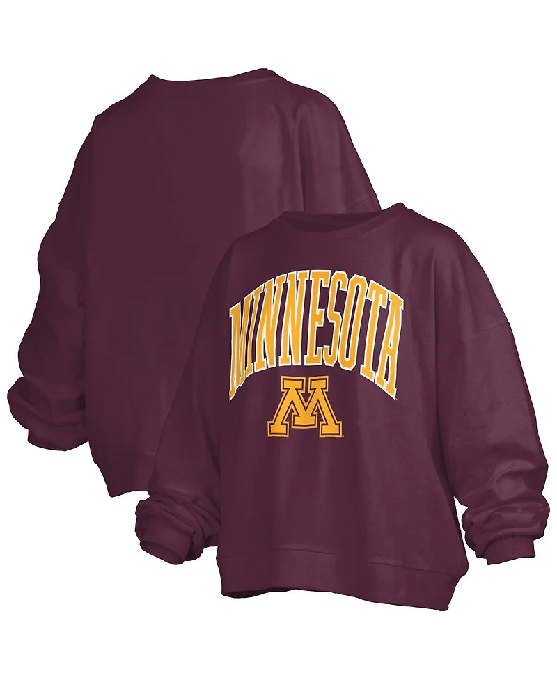 Pressbox Women's Maroon Minnesota Golden Gophers Janise Arch Over Logo Waist Length Oversized Pullover Sweatshirt