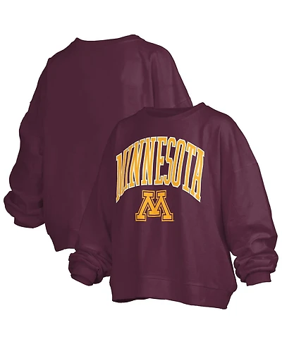 Pressbox Women's Maroon Minnesota Golden Gophers Janise Arch Over Logo Waist Length Oversized Pullover Sweatshirt