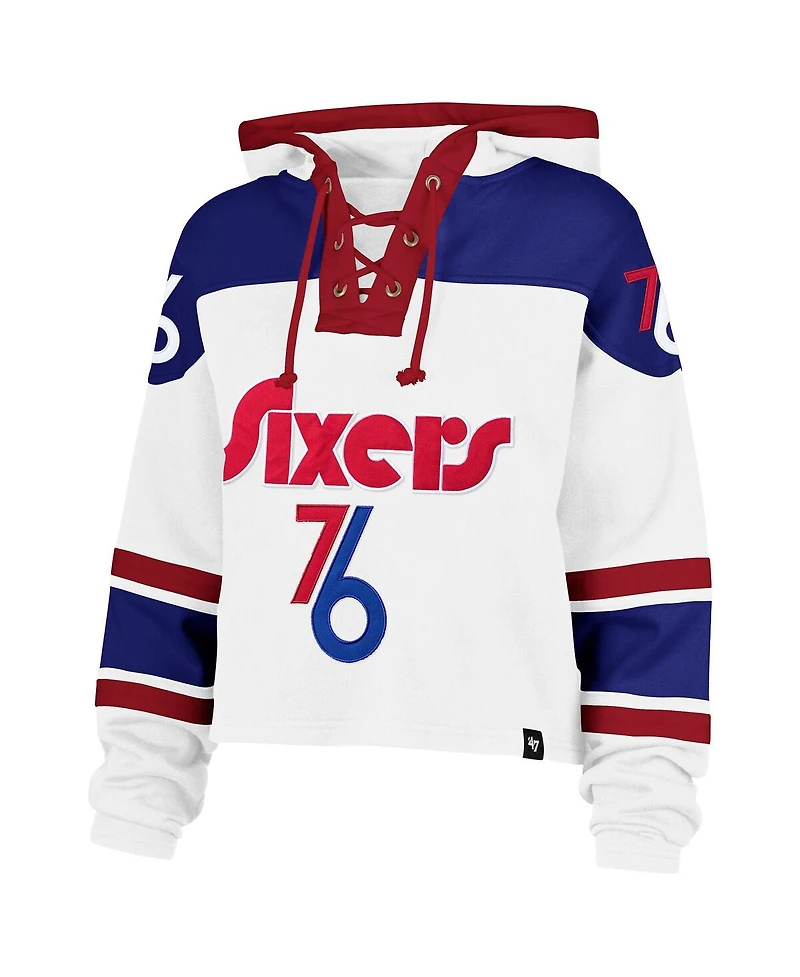 '47 Brand Women's White Philadelphia 76ers 2024/25 City Edition Superior Cropped Lace-Up Pullover Hoodie