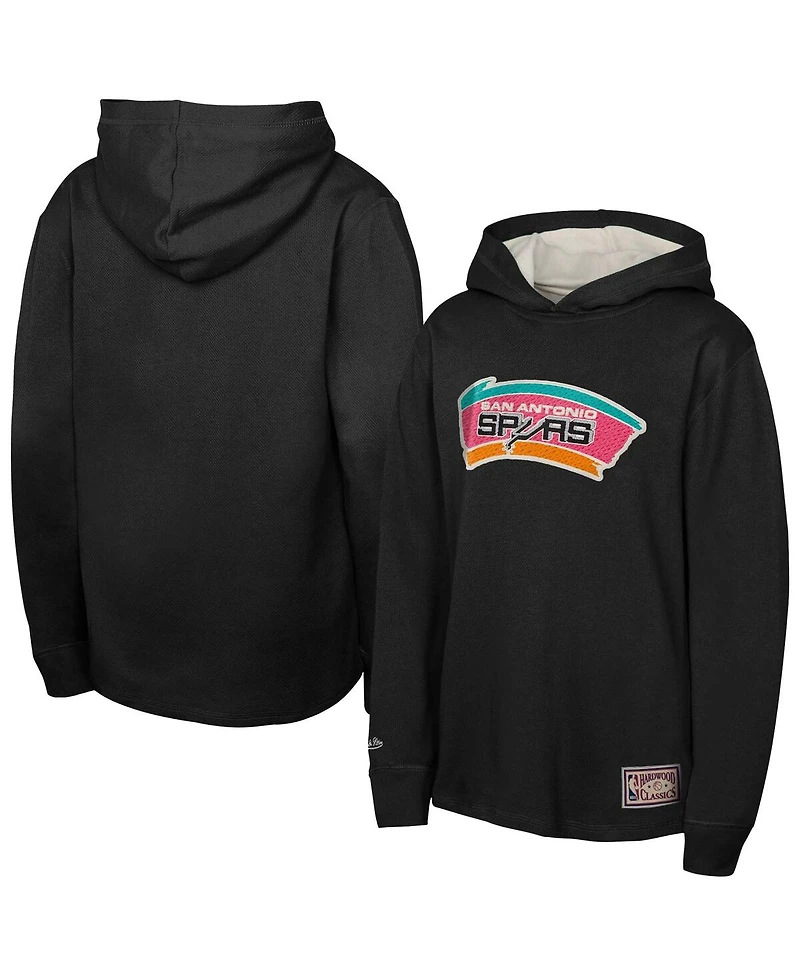 Mitchell & Ness Big Boys and Girls Black San Antonio Spurs Hardwood Classics Lightweight Thermal Long Sleeve Hoodie T-Shirt