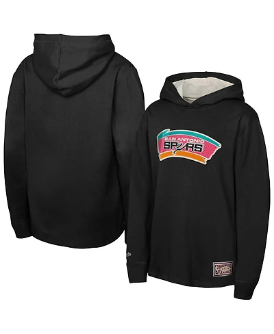 Mitchell & Ness Big Boys and Girls Black San Antonio Spurs Hardwood Classics Lightweight Thermal Long Sleeve Hoodie T-Shirt