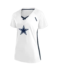 Fanatics Women's White Dallas Cowboys Plus Glitter Lace-Up V- Neck T-Shirt