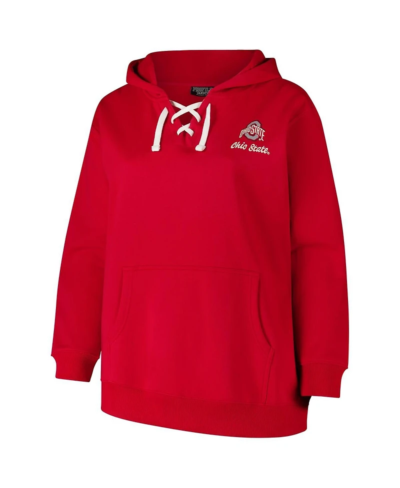 Fanatics Women's Scarlet Ohio State Buckeyes Plus Script Lace-Up V-Neck Hoodie