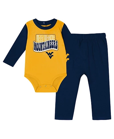 Outerstuff Baby Boys and Girls 2-Piece West Virginia Mountaineers Double Up Long Sleeve Bodysuit Pants Set