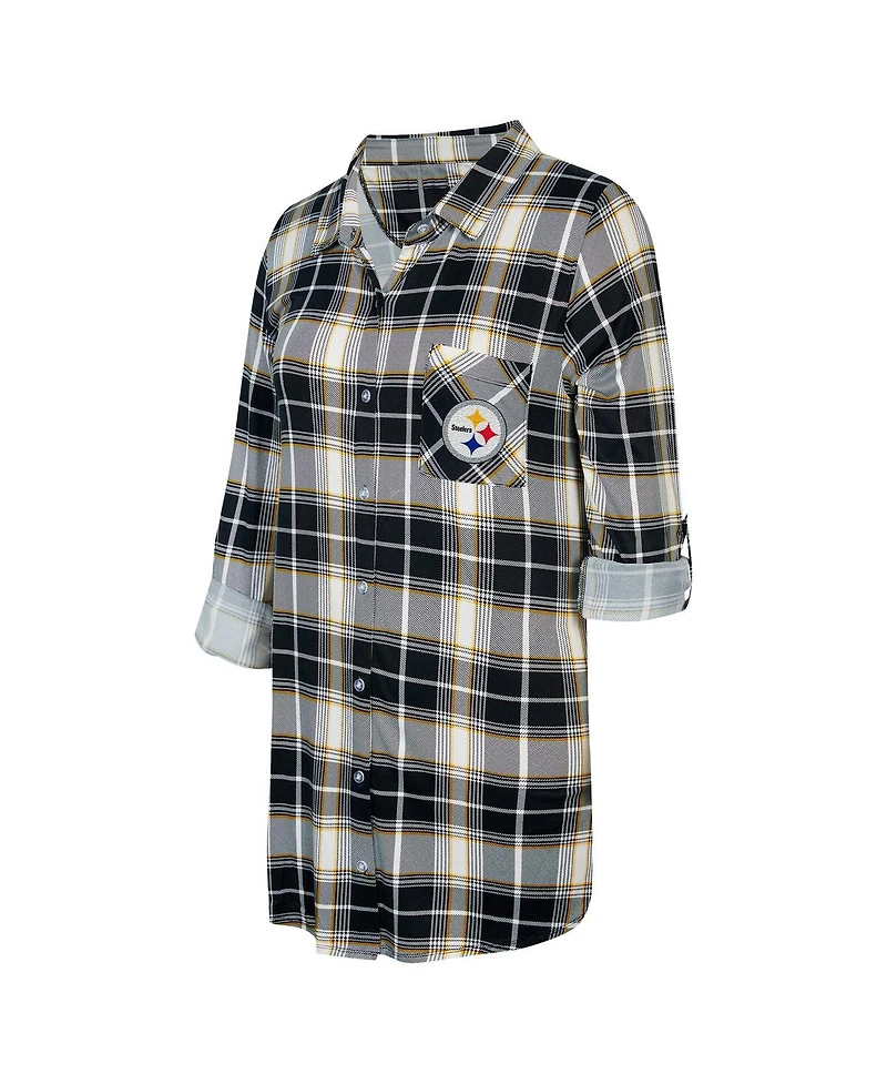 Concepts Sport Women's Black Pittsburgh Steelers Ashford Plaid Knit Nightshirt