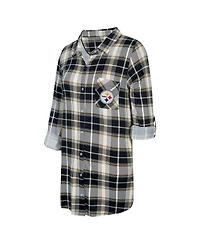 Concepts Sport Women's Black Pittsburgh Steelers Ashford Plaid Knit Nightshirt