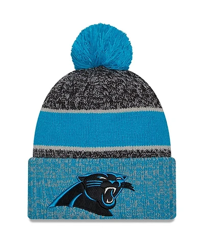 New Era Men's Black/Blue Carolina Panthers 2023 Sideline Sport Cuffed Pom Knit Hat