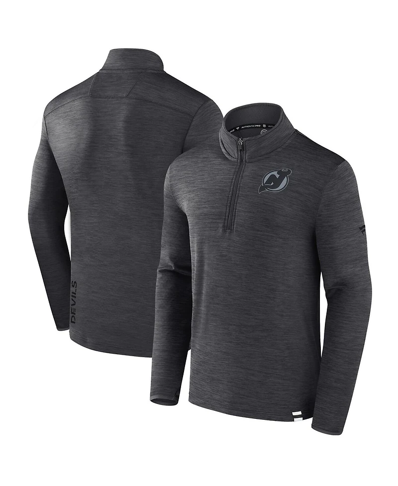 Fanatics Men's Heather Charcoal New Jersey Devils Tonal Logo Quarter-Zip Pullover Sweatshirt