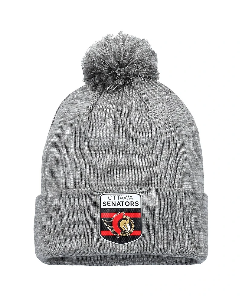 Fanatics Men's Gray Ottawa Senators Authentic Pro Home Ice Cuffed Knit Pom with Hat