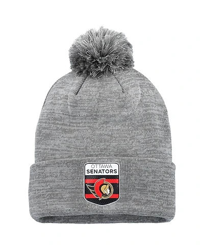 Fanatics Men's Gray Ottawa Senators Authentic Pro Home Ice Cuffed Knit Pom with Hat
