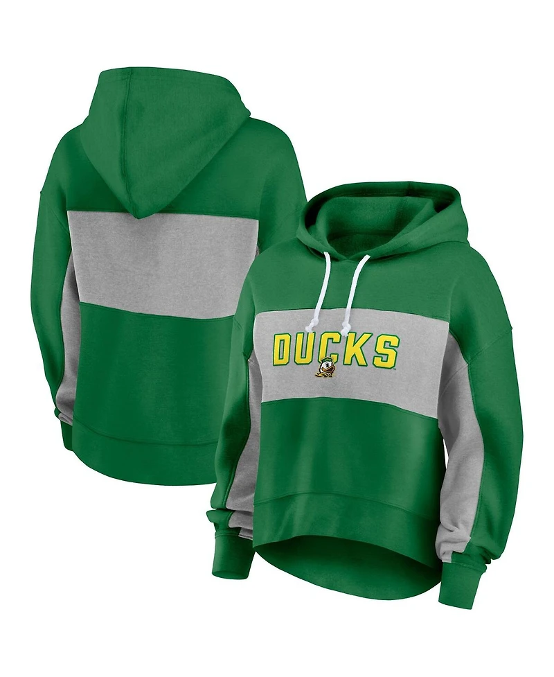 Fanatics Women's Green/Gray Oregon Ducks Fleece Pullover Hoodie