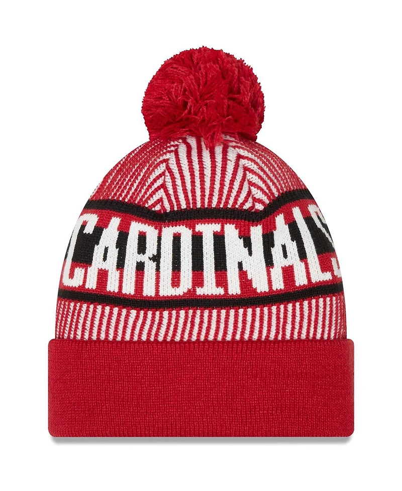 New Era Men's Cardinal Arizona Cardinals Striped Cuffed with Pom Knit Hat