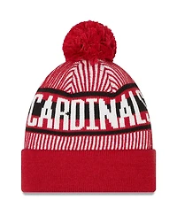 New Era Men's Cardinal Arizona Cardinals Striped Cuffed with Pom Knit Hat