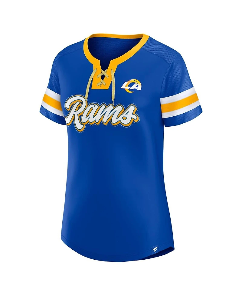 Fanatics Women's Royal Los Angeles Rams True Catch Iconic Rhinestone Bling Athena Lace-Up T-Shirt