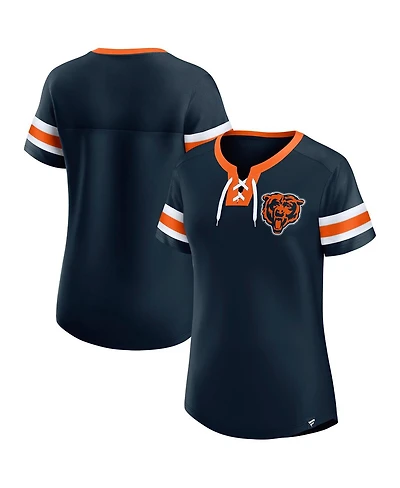 Fanatics Women's True Navy Chicago Bears Lace-Up Bling T-Shirt