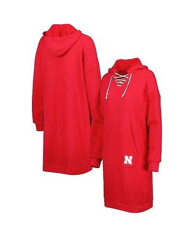 Touch Women's Scarlet Nebraska Huskers Quick Pass Lace-Up V-Neck Hoodie Dress