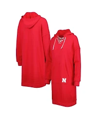 Touch Women's Scarlet Nebraska Huskers Quick Pass Lace-Up V-Neck Hoodie Dress