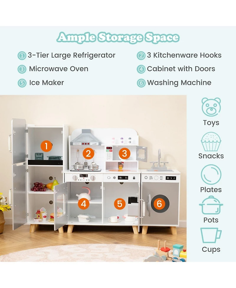 Kids Kitchen Playset 3-in-1 with Refrigerator and Washing Machine