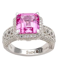 Suzy Levian Sterling Silver Sapphire & Created White Sapphire Emerald-Cut Ring