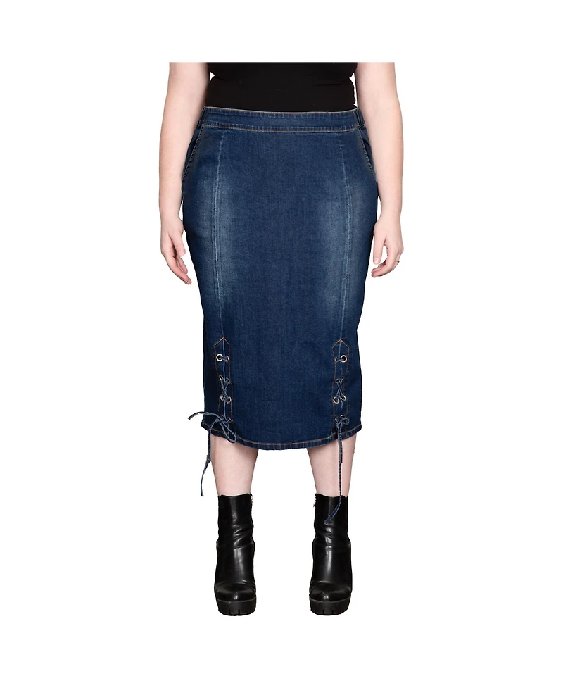 Plus Women's High Waist Denim Pencil Skirt
