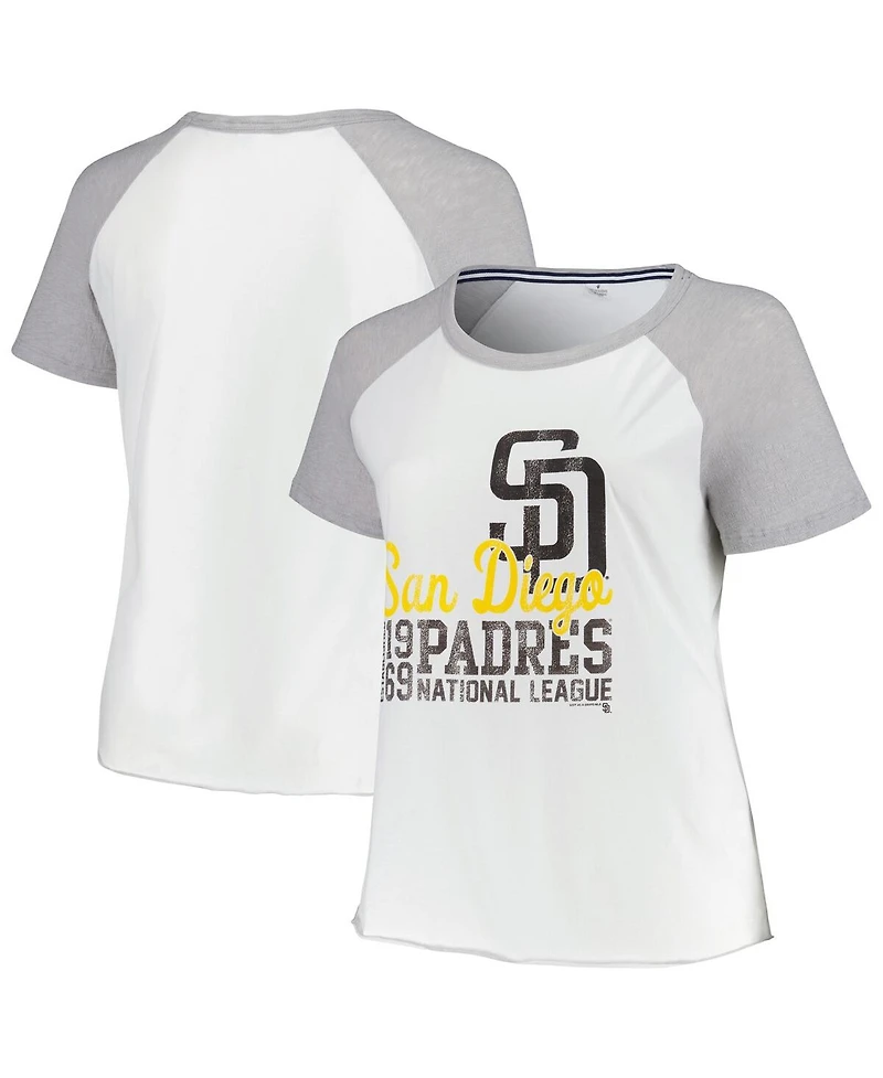 Soft As A Grape Women's White San Diego Padres Plus Size Baseball Raglan T-Shirt