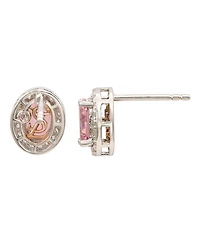 Suzy Levian New York Sterling Silver Oval Cut Sapphire Halo Stud Earrings
